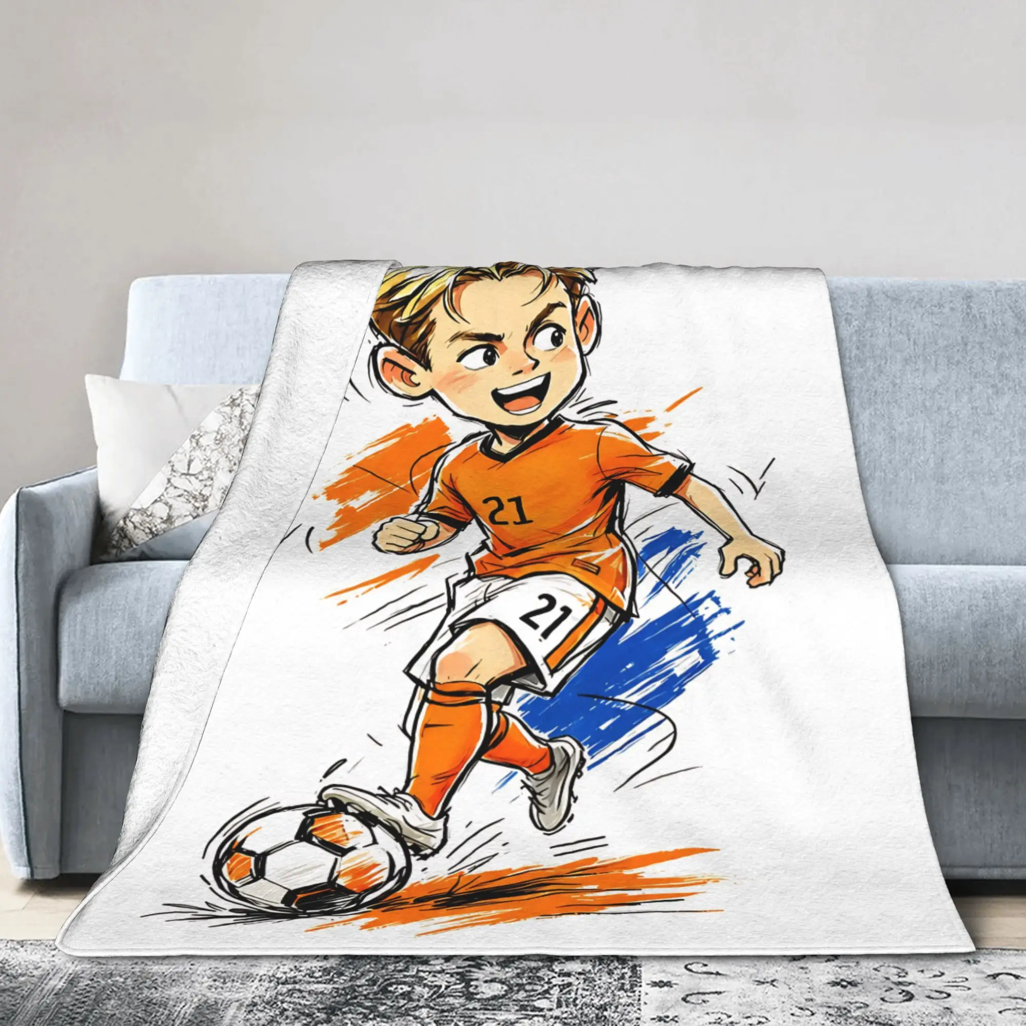 Soccer Football Player Athlete Sports Blanket   Fleece Throw Blanket Bedding Couch Portable Lightweight Bedspreads