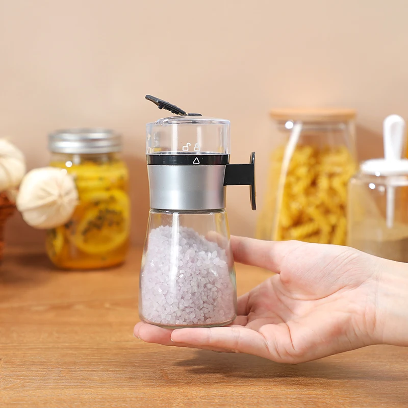 Glass Salt Bottle Seasoning Can Salt Dispenser Shaker Push-type Seasoning Jar Spice And Salt Pepper Bottle