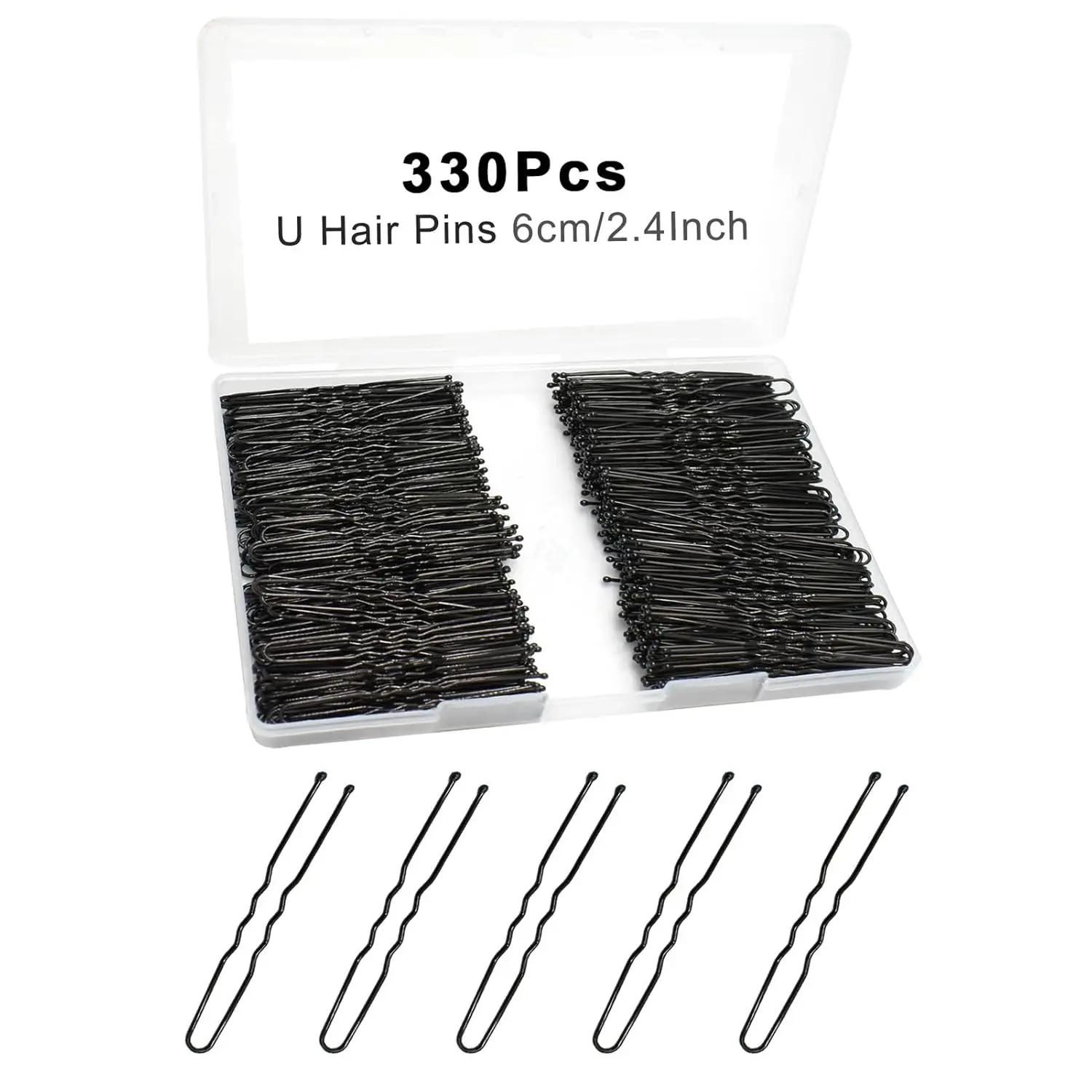 

330 U-Shaped Hair Pins for Buns, 2.4 Inch, Black with Storage Box, for All Hair Types