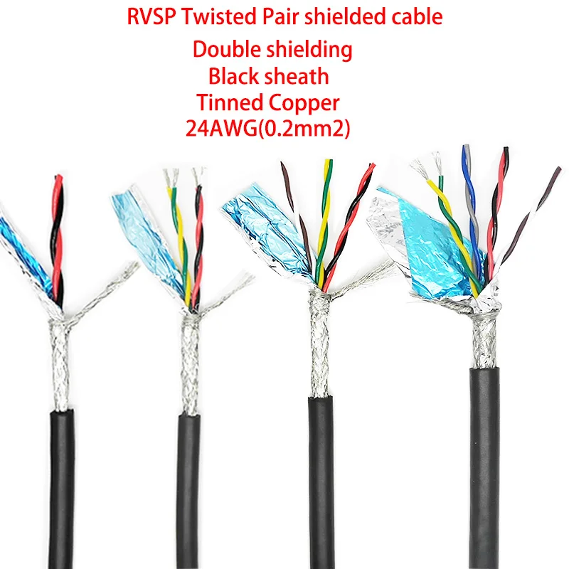 24AWG 1/5/10Meter RVSP Shielded Twisted Cable Black 2/4/6/8/10/12/14/16Core RS485 Signal Control Tinned Copper Wire Audio Cable