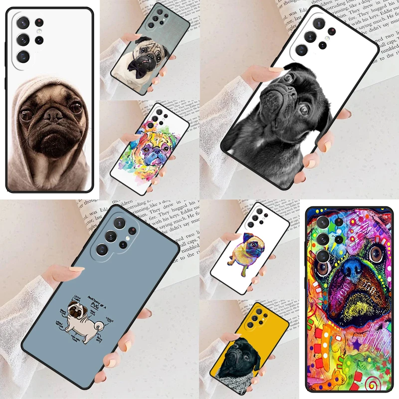 

Милый чехол для телефона с собакой-мопсом для Samsung Galaxy S24 S25 S23 S22 S21 Note 10 20 Pro S20 Plus FE Ultra lite Cover
