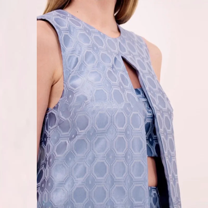 

Женский элегантный облегающий банкетный наряд с принтом, повседневный топ без рукавов с круглым вырезом и мини-юбка, комплект из 2 предметов, модный полый костюм с открытой спиной