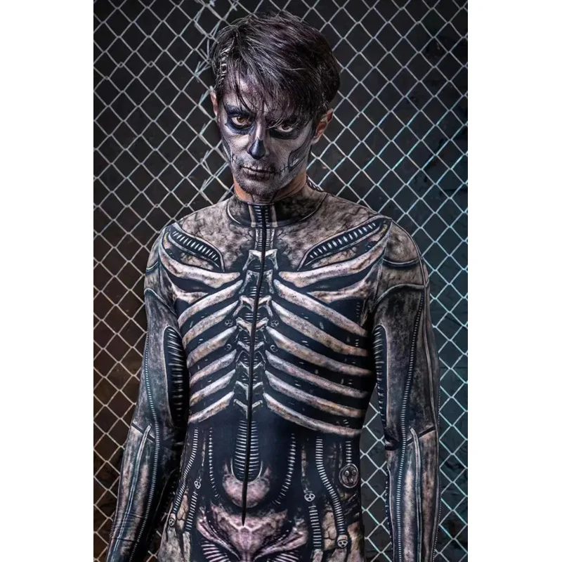 Traje de Cosplay de manga larga con estampado 3D de esqueleto de Halloween para hombre, traje Zentai para Fitness, ropa para adulto RZ4, 2022