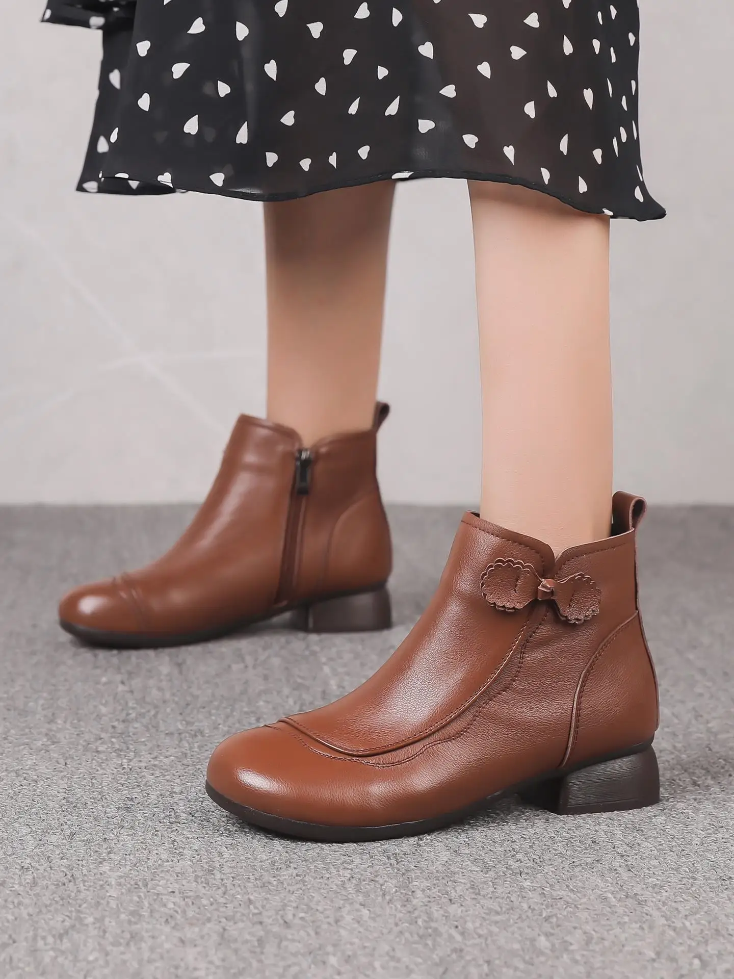 genuine-leather-soft-bot-ort-boots-women's-spring-autumn-low-heel-thi-heel-casual-round-toe-winter-cotton-lined-oes