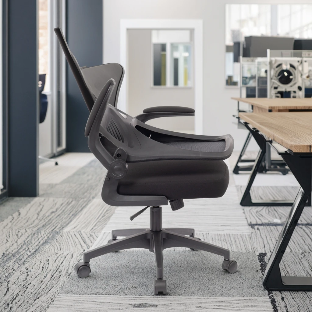 

Ergonomic Mid-Back Home Desk Chair Modern Design Swivel Office Mesh Chair With Height Adjustments Fabric Material Foldable 03