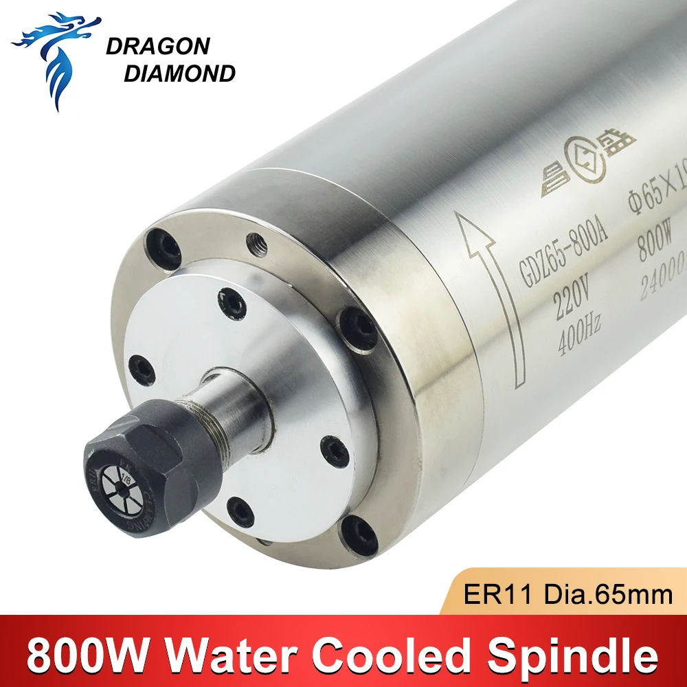 800W Water Cooled Spindle Motor ER11 Diameter 65*195mm 2/4 Bearings 220V For CNC Engraving Machine