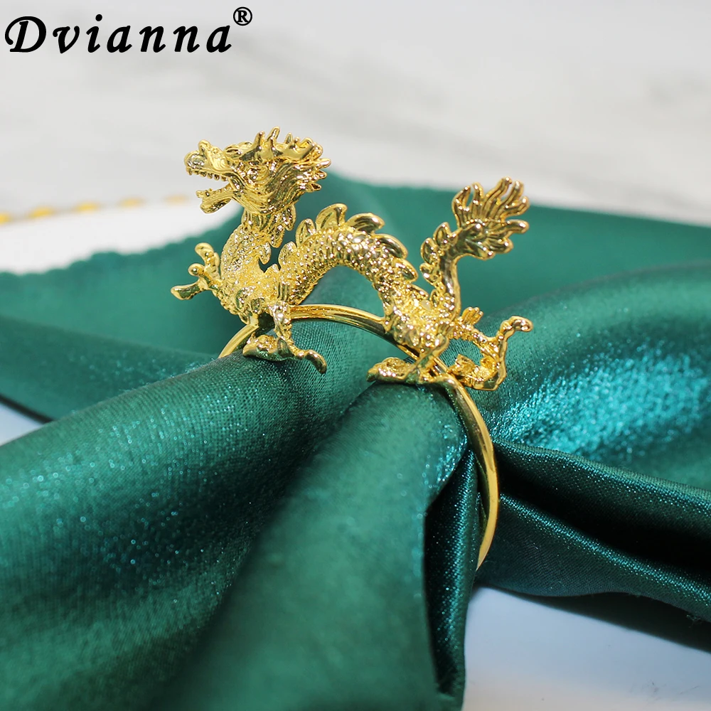 20Pcs Unique Chinese Dragon Napkin Rings Gold Napkin Ring Holder for  Wedding Birthday Party New Year Dinner Table Decor HWM267