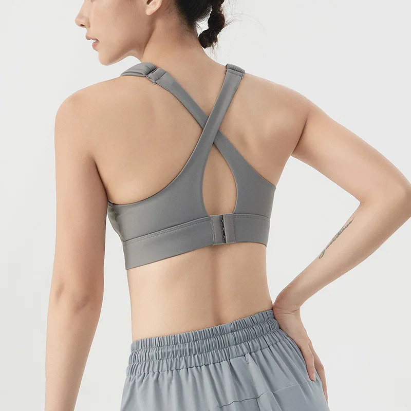 

Solid Color Women Cross Back Fitness Sport Bra high strength Tight Top Comprehensive Training Gym Yoga Underwear With Chest Pad