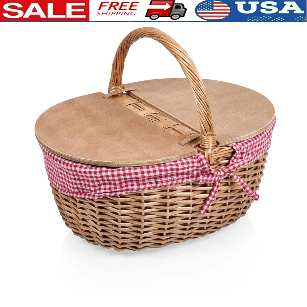 

Wicker Picnic Basket 2 Vintage Country Style with Split Lid Dual Entry Washable Liner Ideal Beach Park Outdoor Adventures