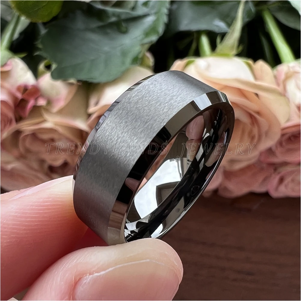 6mm 8mm Gunmetal Tungsten Finger Wedding Ring Engagement Band for Men Women Fashion Jewelry Comfort Fit