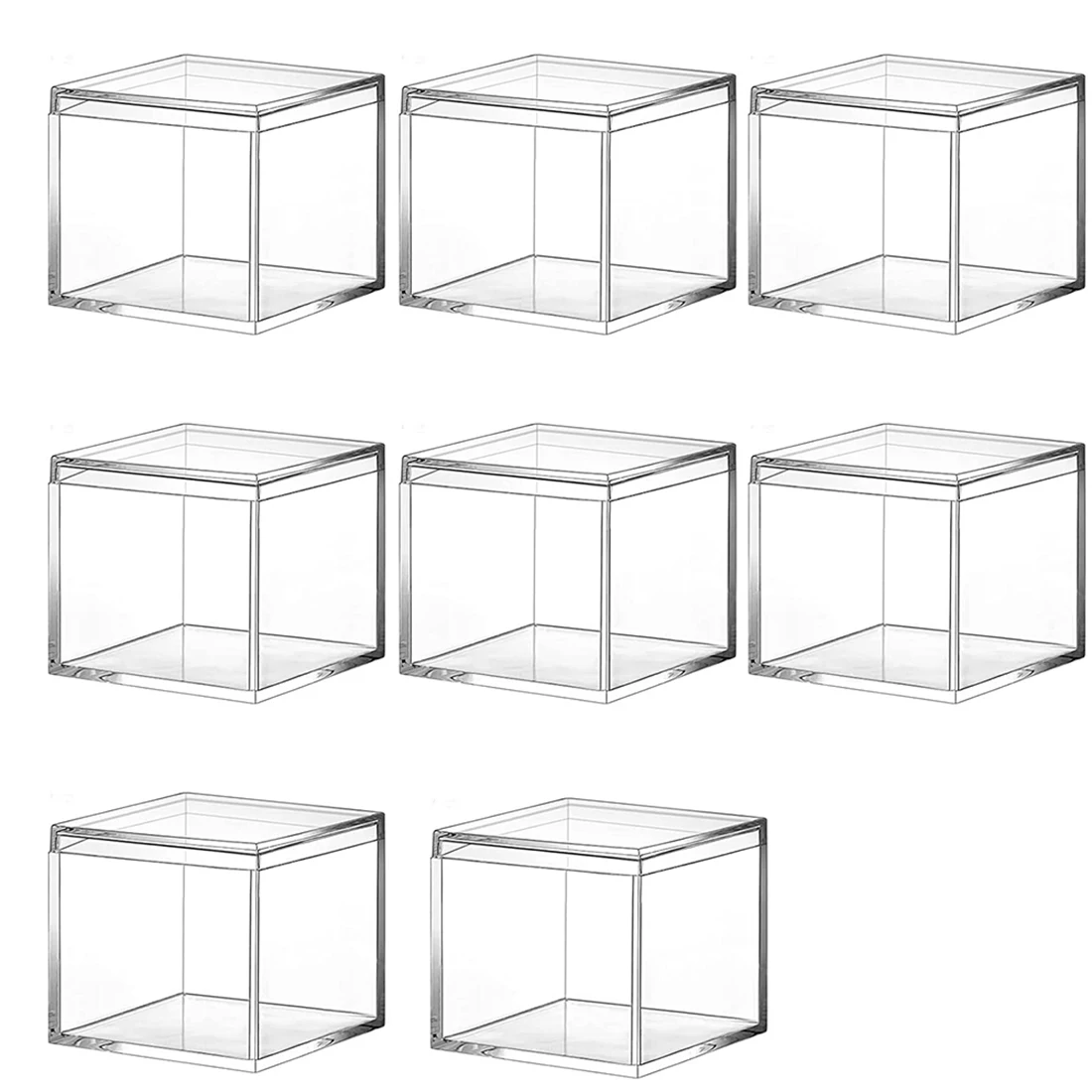 

AGG-8 Pieces Of Transparent Acrylic Plastic Square Square Jewelry Box Mini Storage Box with Lid Mini Square Container 120Ml