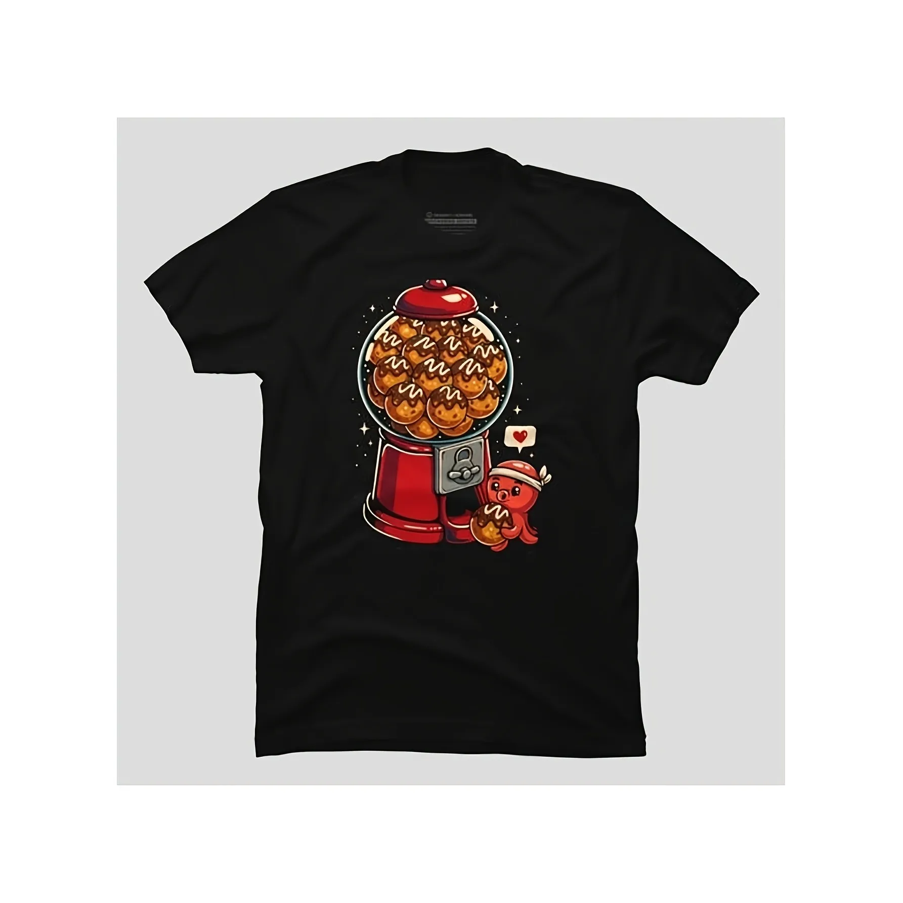 Cute Octopus Takoyaki Vending Machine Graphic Tee for Men Breathable Cotton Casual