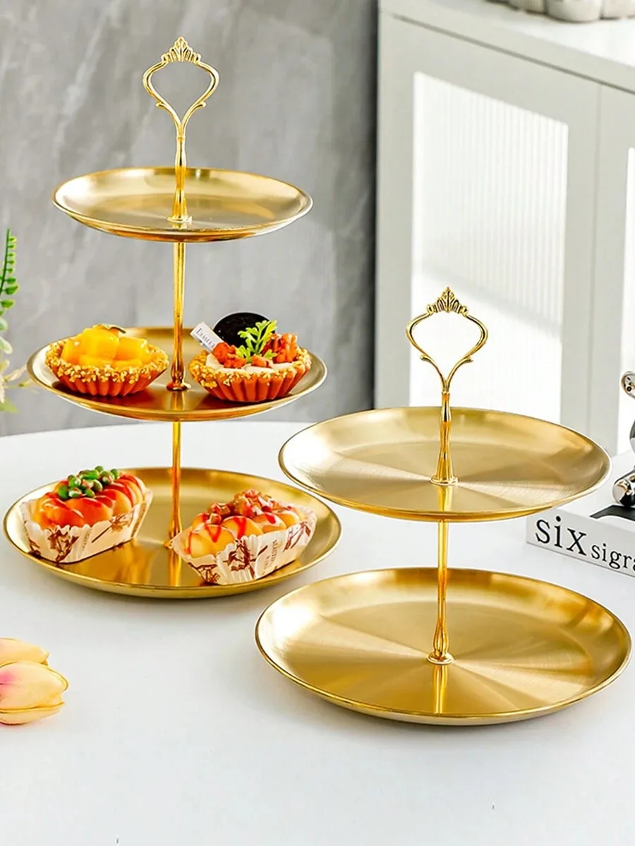 1/2pcs Stainless Steel Gold Dessert Tray, Multi-Tier Cake Stand, Cake Plate, Snack Platter, For Tea Party, Birthday, Wedding