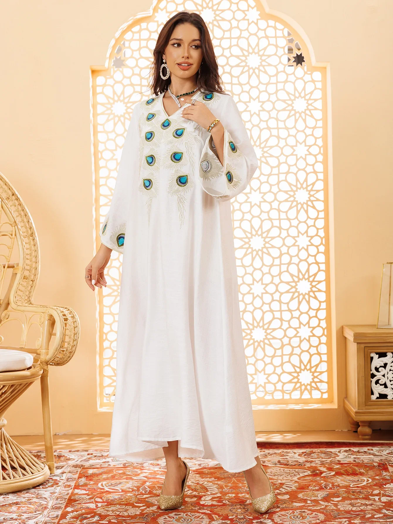 

Morocco Women Embroidery Abayas Long Dress Dubai Turkey Kaftan Party Ramadan Eid Djellaba Islam Clothing Femme Jalabiya Vestidos