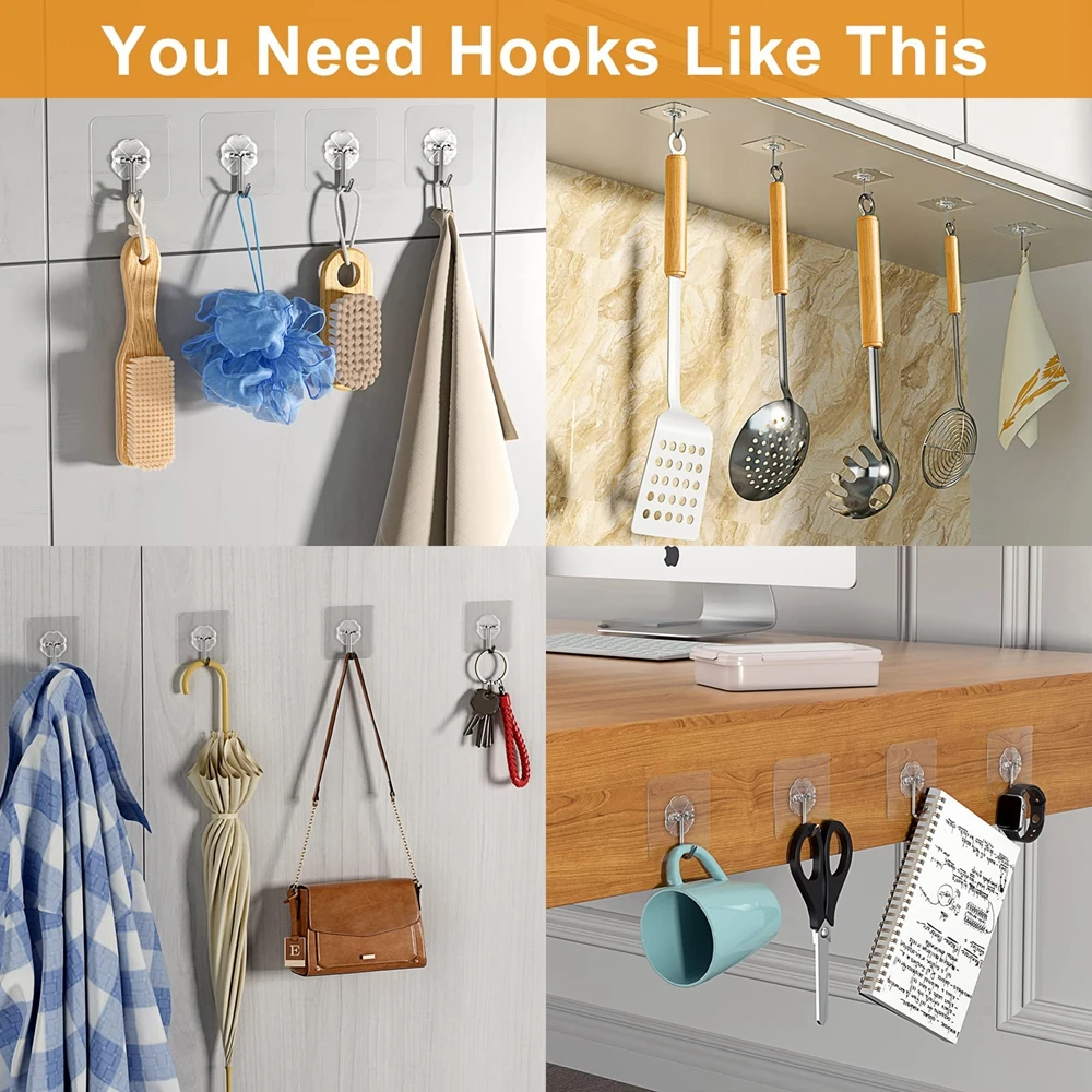 10/20pcs Adhesive Hooks for Hanging Heavy Duty Wall Hooks Sticky Hooks Waterproof Wall Hangers Without Nails for Kitchen