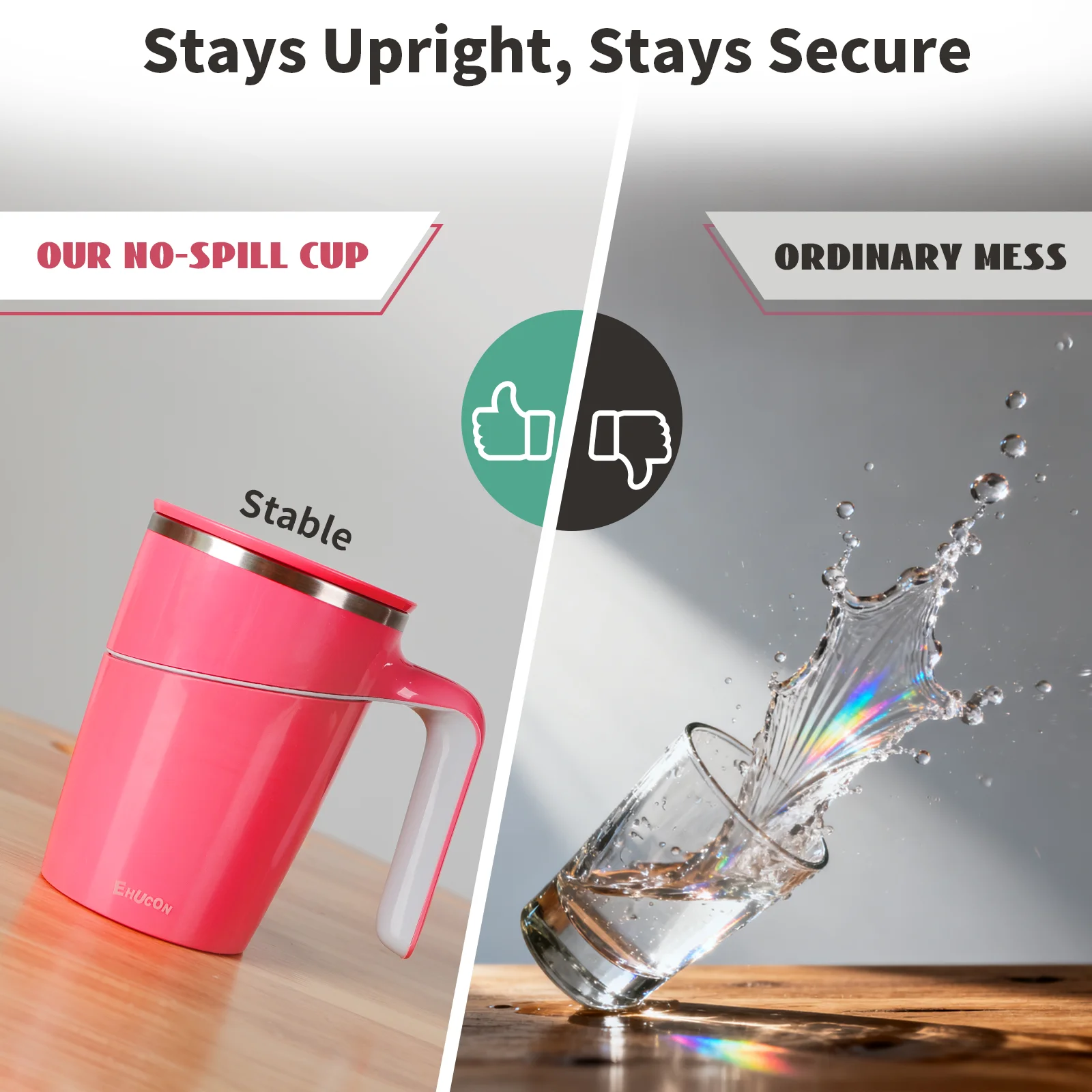 

Ehucon Food Grade Insulated Tumbler Cup, Easy-Grip Handle, Leakproof Mug, Stable Upright Design Beautiful Gift for Most People