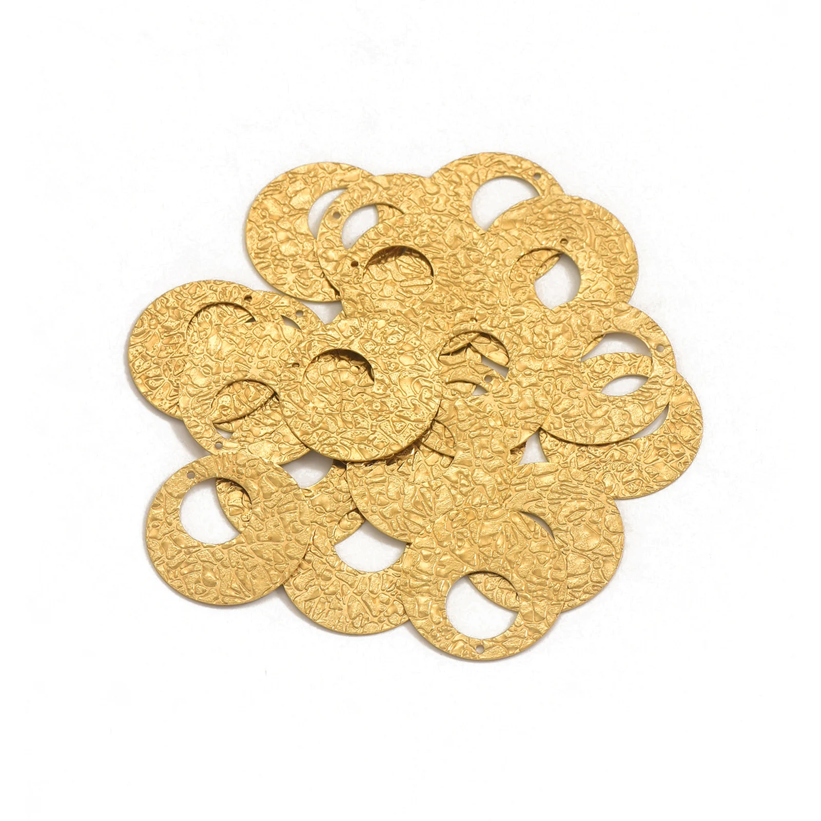 10pcs Brass Natural Color Hammered Pattern Geometric Discs