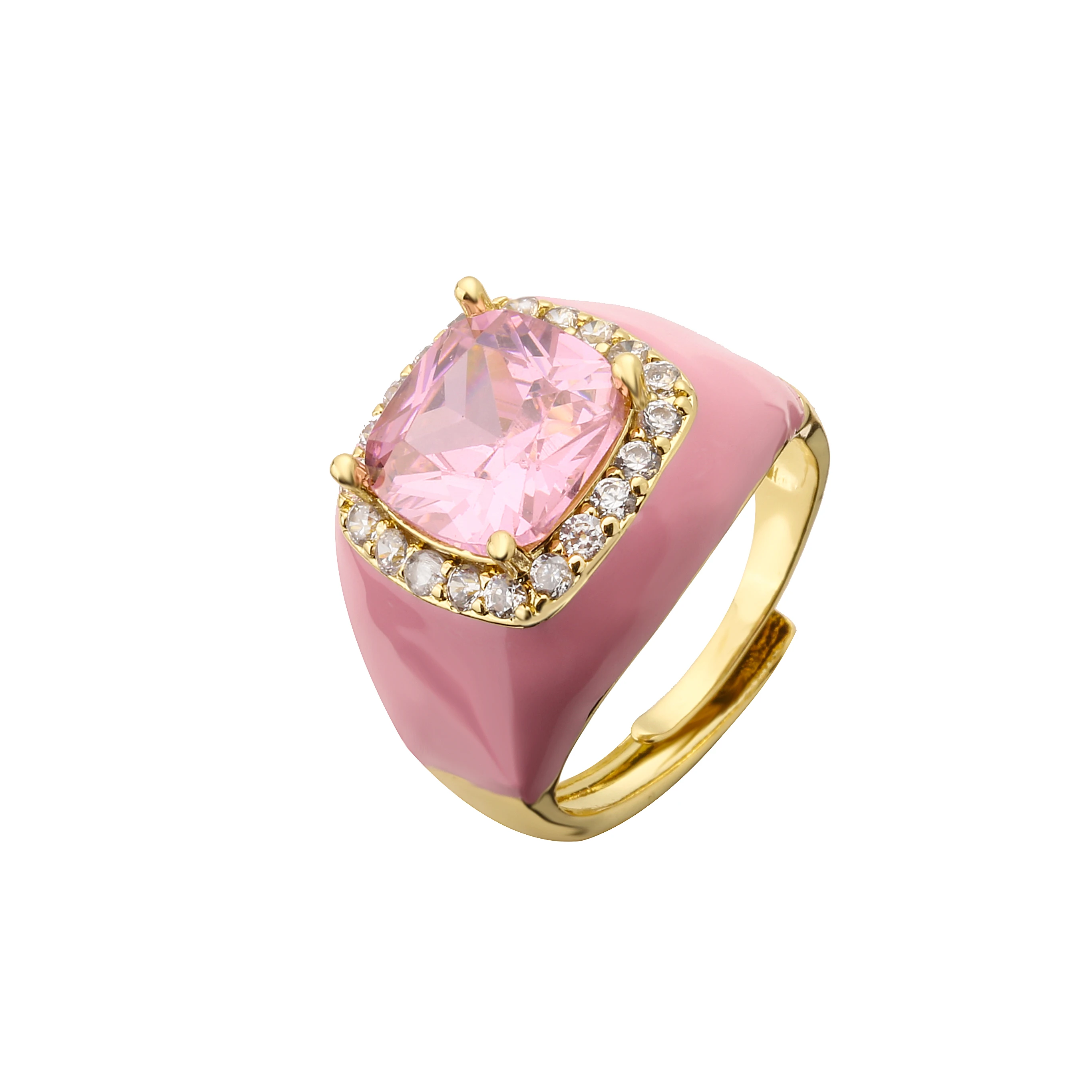 HECHENG,Multicolor Enamel Dripping Oil Zircon Open Ring For Women Adjustable Gold Plated Chunky Finger Rings Gift