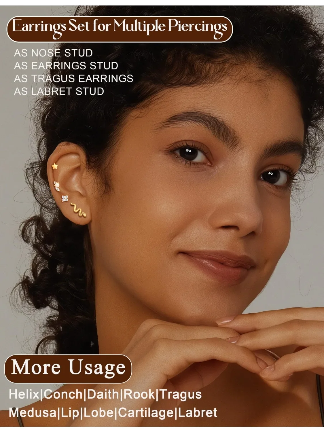 Florideco 1Pc Nose Stud for Women Surgical Steel Flat Back Earrings Push in Studs CZ Labret Cartilage Helix Piercing Jewelry