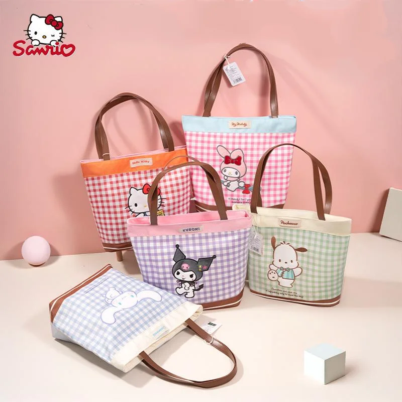 

Sanrio Shoulder Bag Hello Kitty Kuromi Girl Cartoon Check Dopamine Handbag Student High-Capacity Portable A Birthday Present New