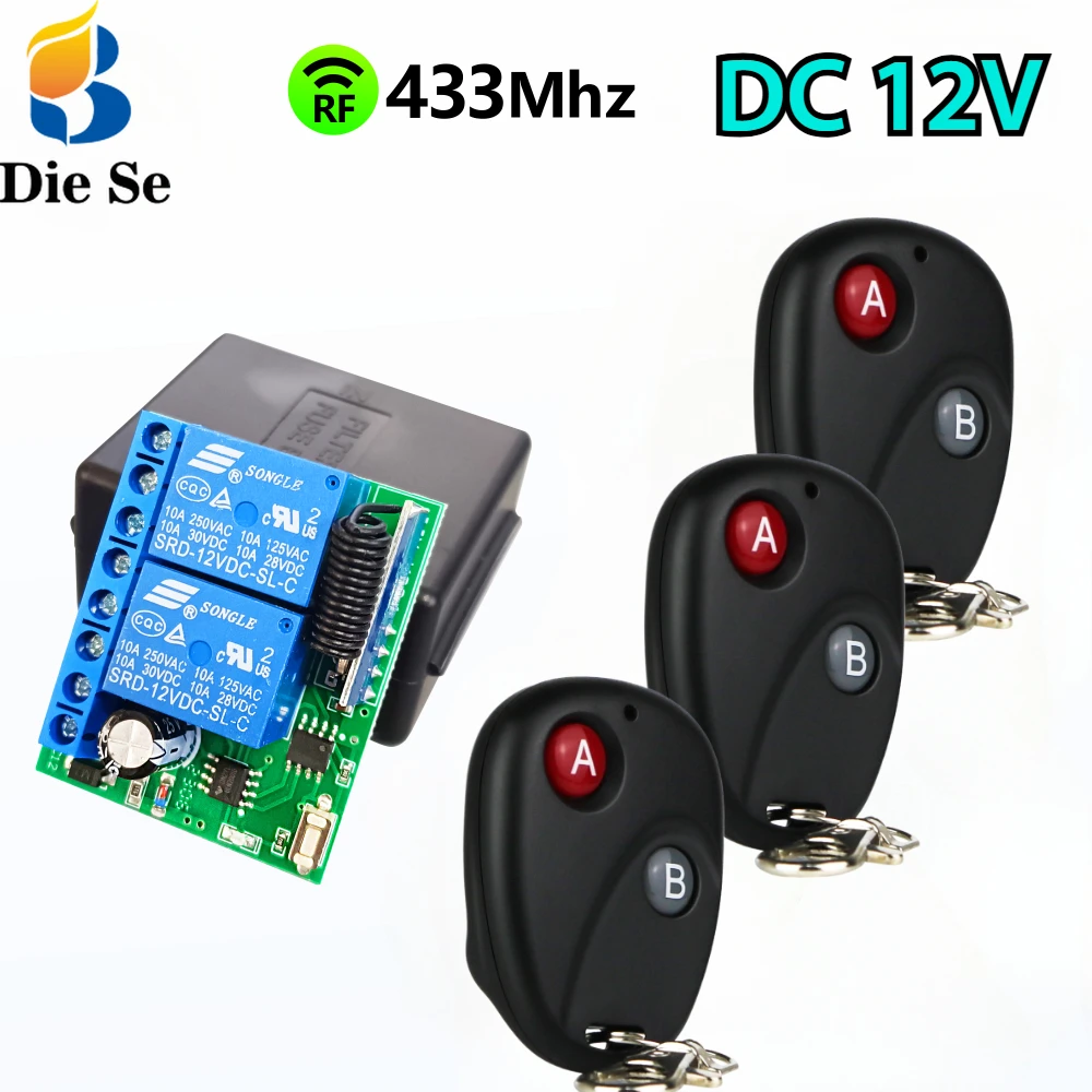 

RF433MHz Universal Wireless Remote Control Switch DC 12V 10A 2CH Relay Receiver Wide range for Garage Door Motor Home appliance