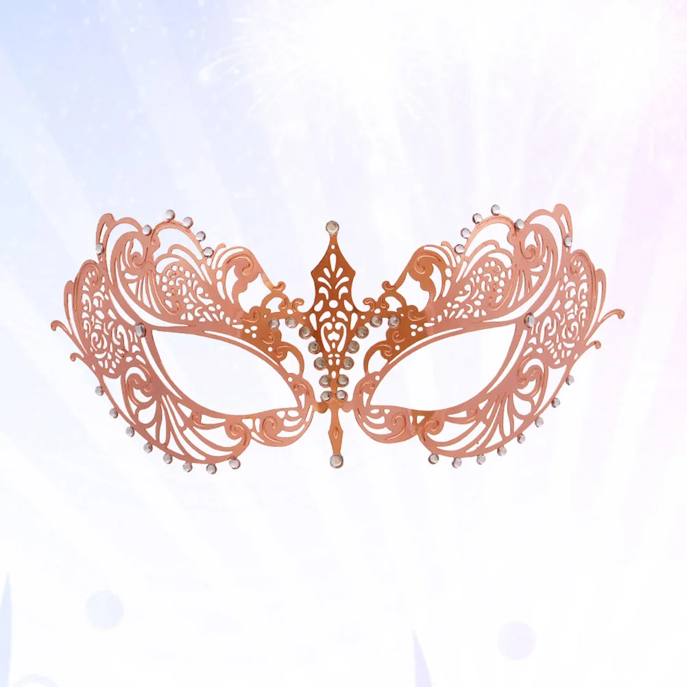 قناع معدني بتصميم مجوف باللون الذهبي الوردي للحفلات التنكرية للنساء والفتيات وديكور مهرجان الكرنفال