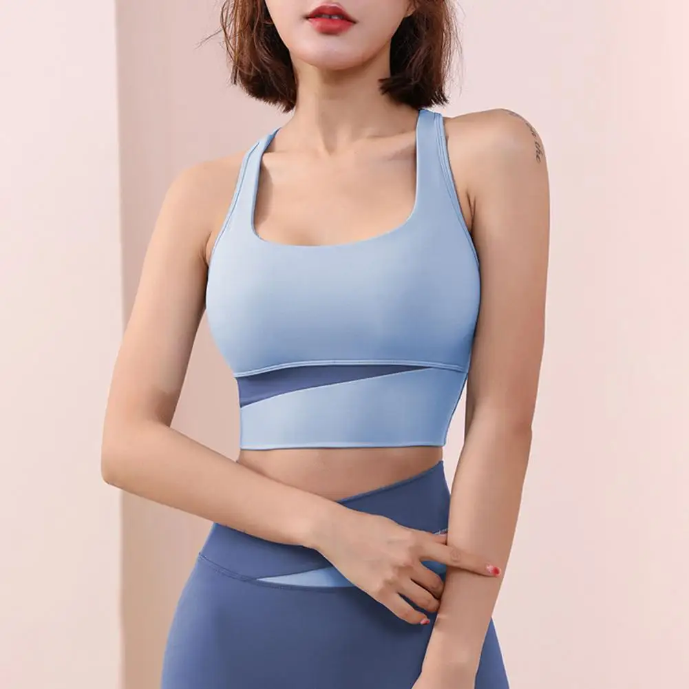 

Chic Sport Tank Top Soft Fabric Patchwork Sport Bra Sleeveless Colors Matching Sport Tank Top