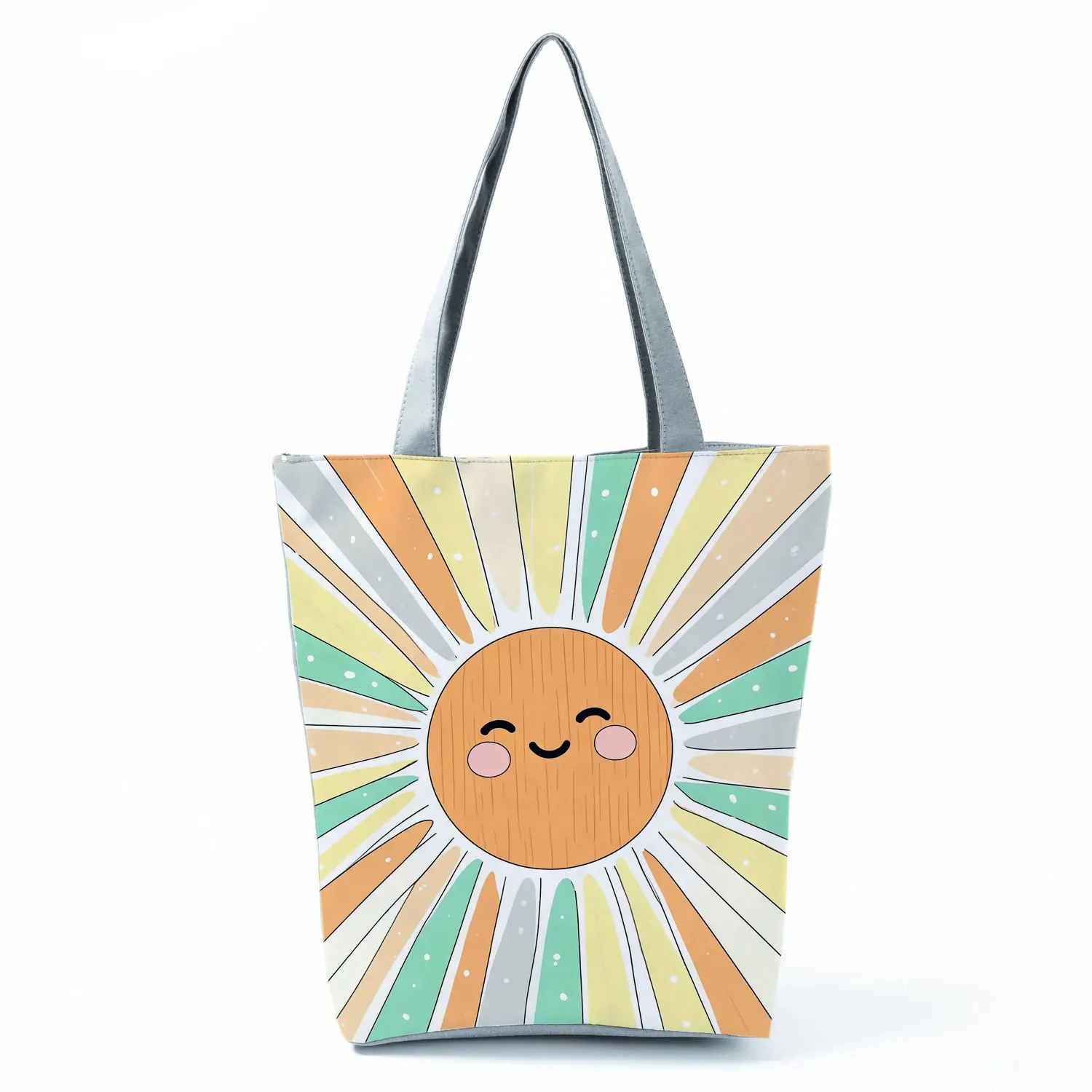 Cute Happy Sunshine Smiling Sun Print Women Handbags Bolsa Female Fashion Shoulder Bags Large Capacity Shopping Bag Can DIY Tote