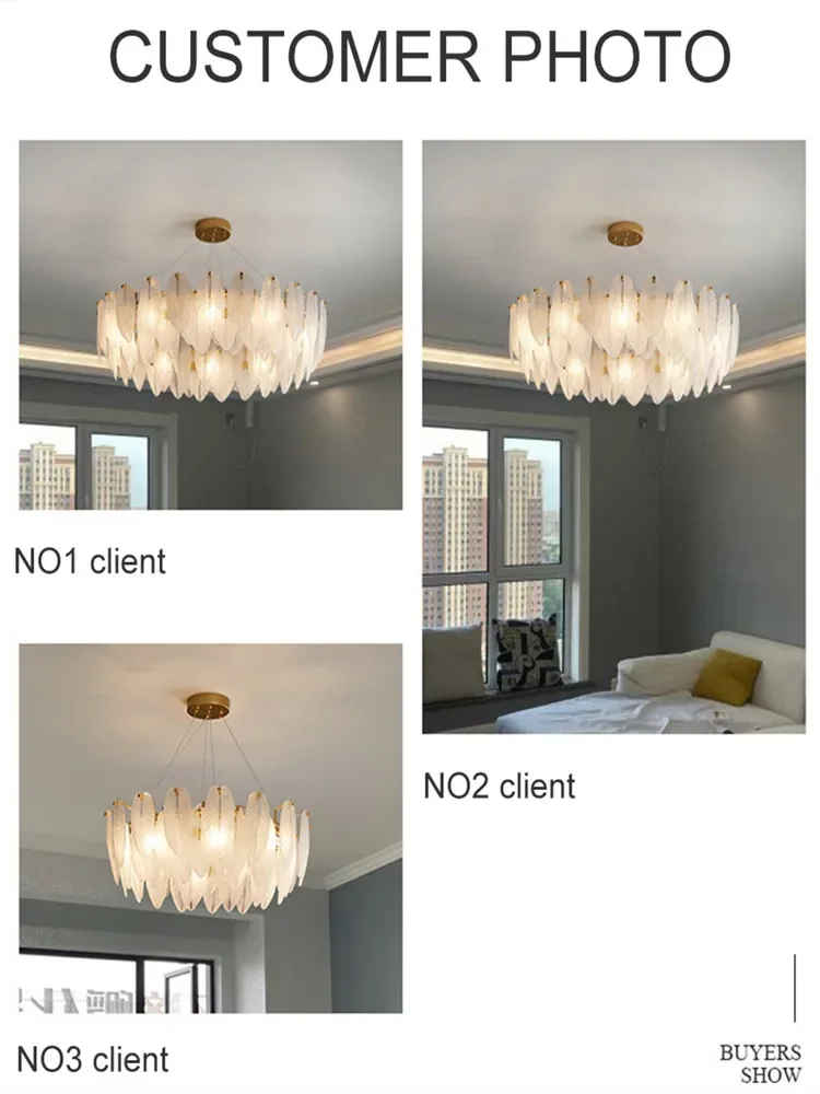 Modern Luxury Glass Feather Chandelier Lighting Lustre Suspension Luminaire Lamp for Living Dining Bedroom Kitchen Home Decor