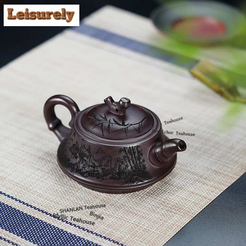 180ml Exquisite Yixing Purple Clay Teapots Hand-carved plinth Scoop Pot Raw Ore Purple Mud Kettle Zisha Teaset Drinkware Gift
