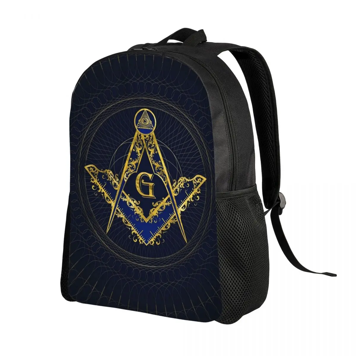 Custom Freemason Mason Symbol Laptop Backpack Men Women Bookbag for College School Students Classic Masonic Freemasonry Bag