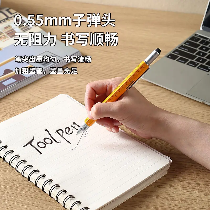 7 in1 Multifunction Ballpoint Pen with Modern Handheld Tool Measure Technical Ruler Screwdriver Touch Screen Stylus Spirit Level