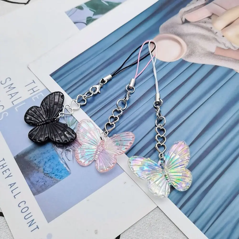 Acrylic Love Star Phone Chain DIY Handmade Anti-Lost Laser Butterfly Phone Pendant Trinket Short Sweet Phone Lanyard