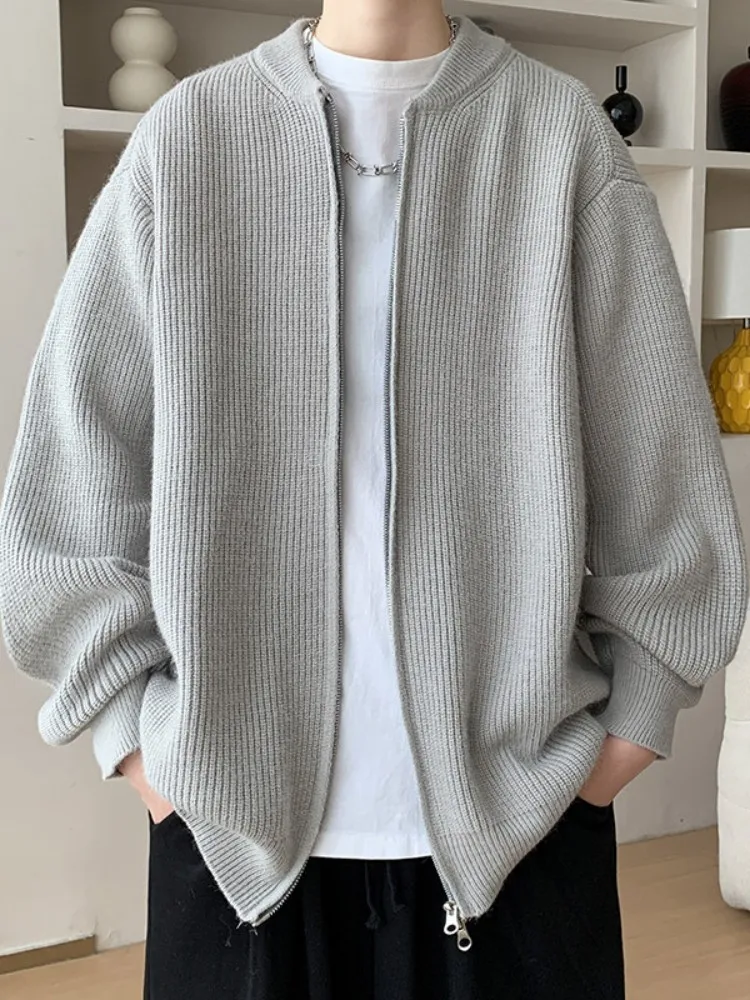 

Loose Fit Pure Color Zipper Ne Knitwear Men's Autumn Winter Sle Japanese Lazy Sle Open Cardigan Outerwear for Teens