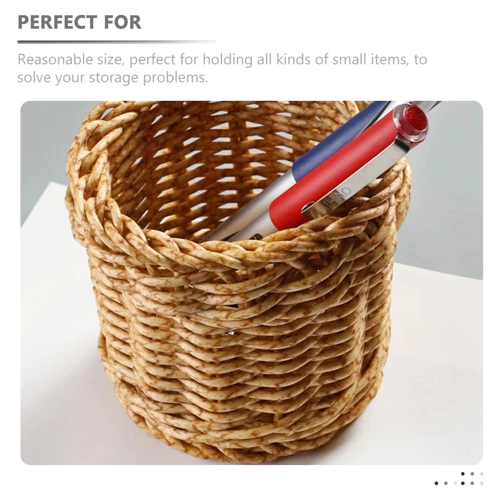 Storage Basket Boxes Makeup Brush Holder Imitation Rattan Chopstick Cosmetics Desk Organizer Wicker