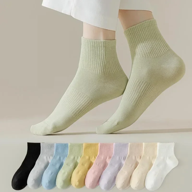 

5 пар женских носков средней длины - ультра-удобные осенние спортивные носки средней длины для женщин, женские чулки и чулочно-носочные изделия на осень