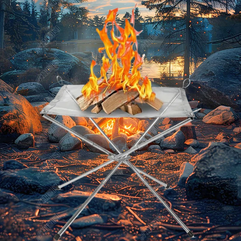 1 Set Portable Foldable Mesh Fire Pits Outdoor Fire Pit Camping Fire Pit Fireplace For Camping Campfire Carrying Bag Included