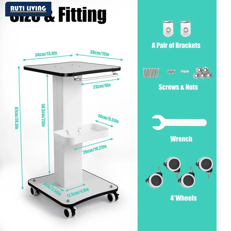 Beauty Trolley Cart for Salon, 33lbs Load Capacity, 4 Lockable Silent 360° Wheels, Multifunctional Beauty Trolley with Tray