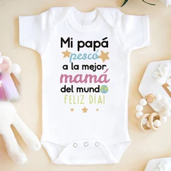 Best Mom in The World Happy Birthday Spanish Print Baby Romper Newborn Short Sleeve Bodysuit Infant Summer Clothes Gift for Mama