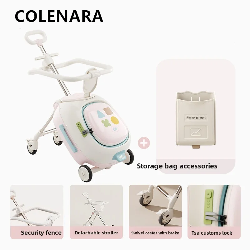 حقيبة أطفال من COLENARA صندوق صعود الكمبيوتر عالي الجودة يمكن الجلوس وركوب حقائب بعجلات للطلاب أمتعة متدحرجة عالمية