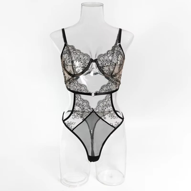 

Embroidered bikini one-piece swimsuit, small bust push-up to enhance bust size, backless sexy lingerie