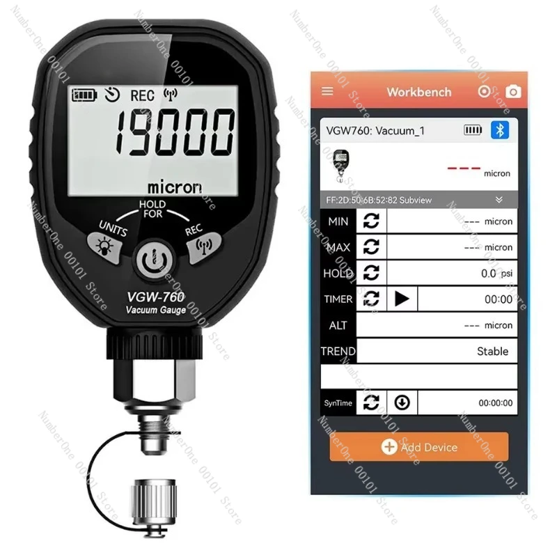 VGW-760 Wireless Digital Vacuum Gauge, HVAC Micron Gauge for Refrigerant Leak Test, 1/4 SAE Connection