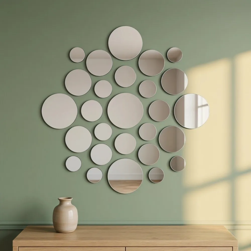 26pcs Self Adhesive Round Mirror Wall Stickers Silvery Acrylic 3D Mirror Wall Sticker Multi Size Round Acrylic Mirror Decal