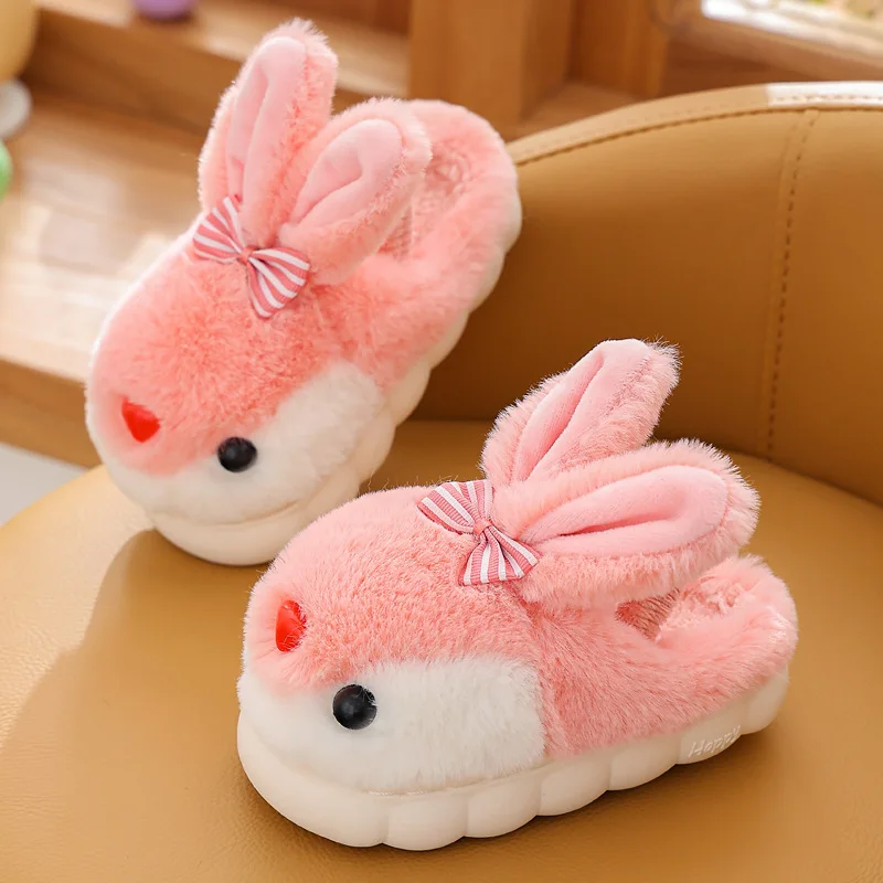 Children\'s Cotton Slippers Warm Winter Cartoon Cute Rabbit Boys and Girls Soft Sole Non-slip Home Kids Plush Animals Slippers