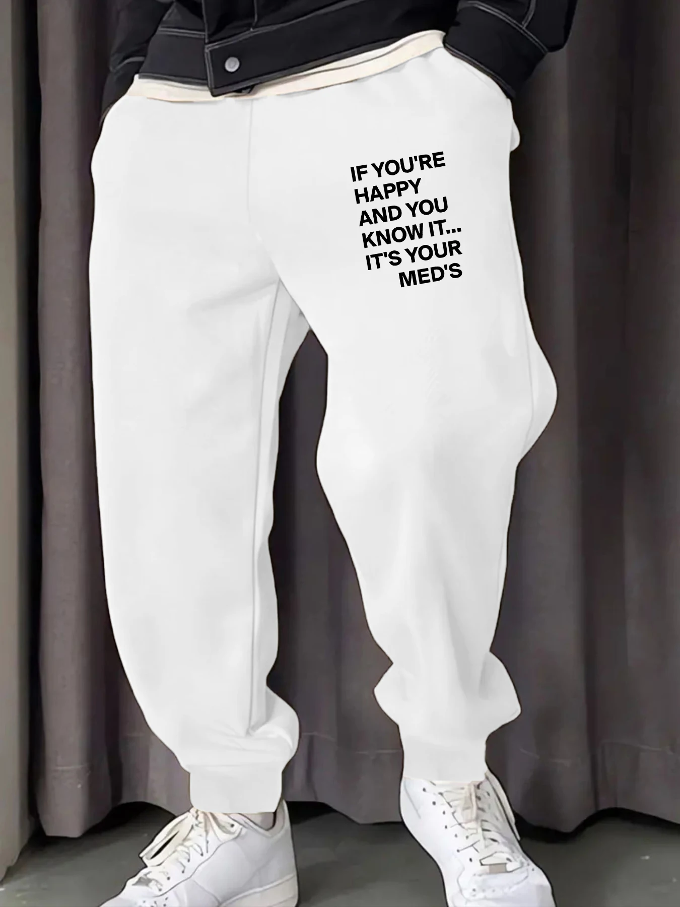 

Мужские спортивные штаны с юмористическим выражением счастья, модные спортивные штаны для бега, удобные длинные брюки Y2K, повседневные базовые брюки
