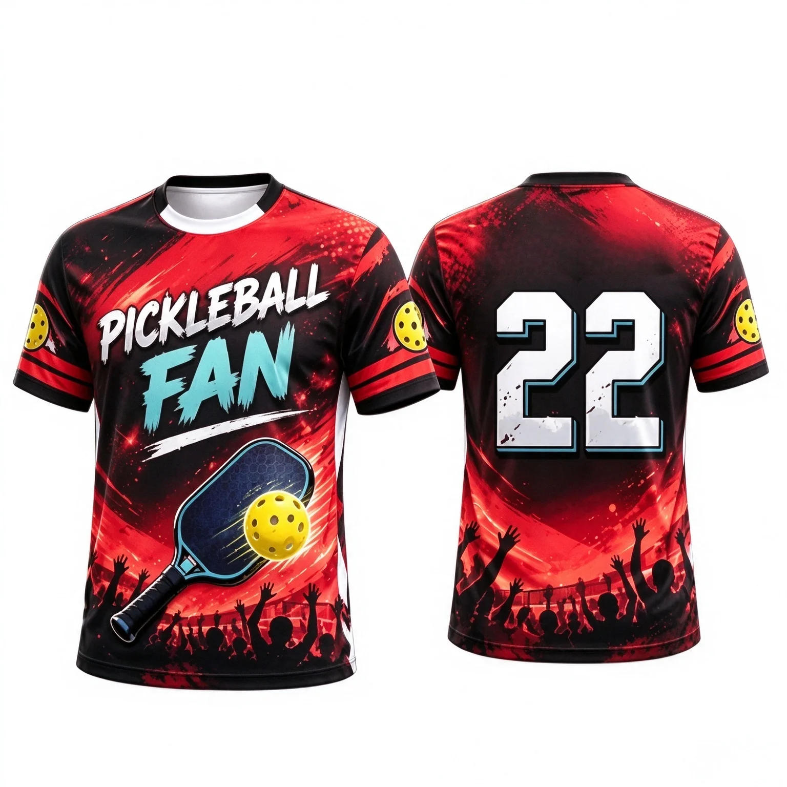 Men Breathable Pickleball Fan Jersey Short Sleeve 22 Number Print Polyester Sport Shirt Multiple Colors