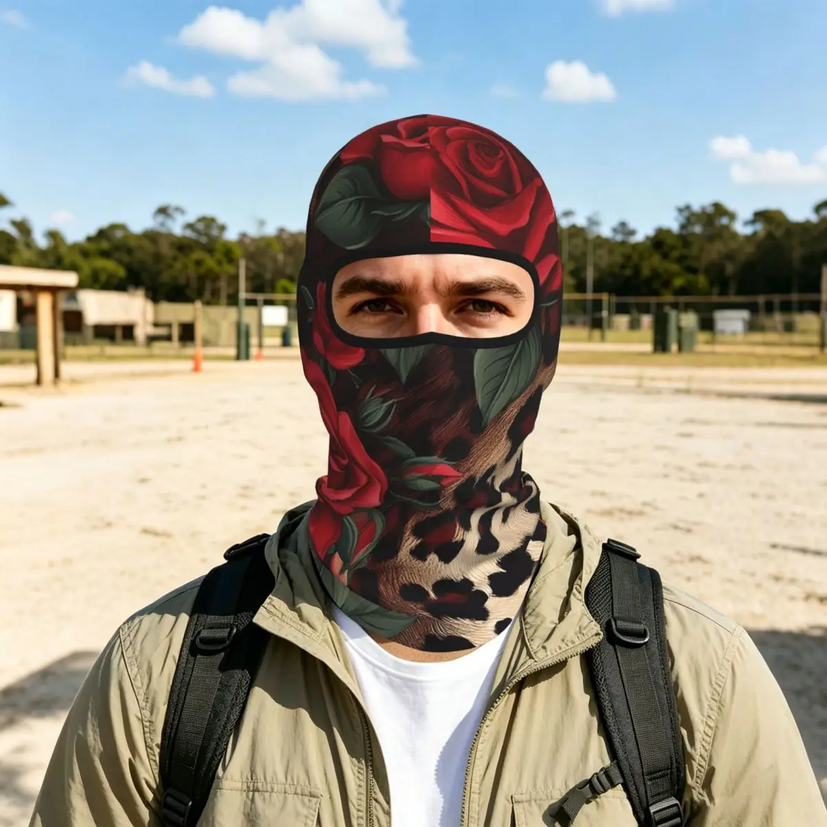 Rose Red Leopard Breathable Thin Balaclava Full Face Mask Sun Protection Neck Gaiter For Motorcycle Cycling Fishing Outdoor
