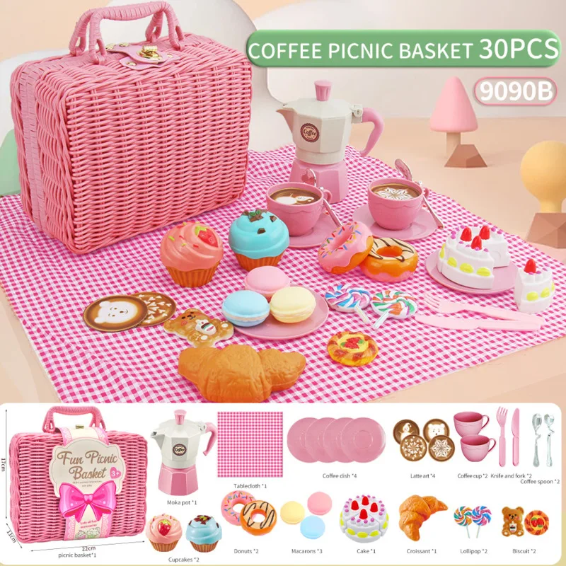 Children's Outdoor Picnics Blasket Toy  Coffee Desserts Model  Cute Tableware Plastic Model Toys Birthday Gifts For Kids