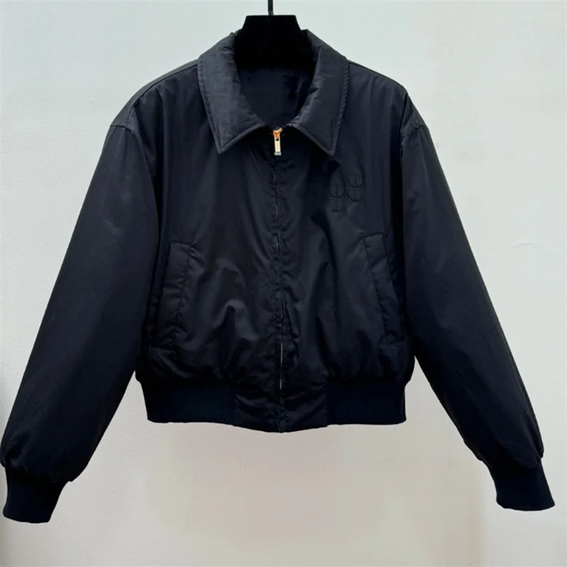 Women Winter Coat Autumn Black Colour M485947 White Down Zipper Jacket Down Long Sleeve Short Coat Women\'s Small Top keep warm