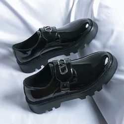 New Black Loafers Men Patent Leather Shoes Breathable Slip-On Solid Casual Shoes Handmade  Size 38-45